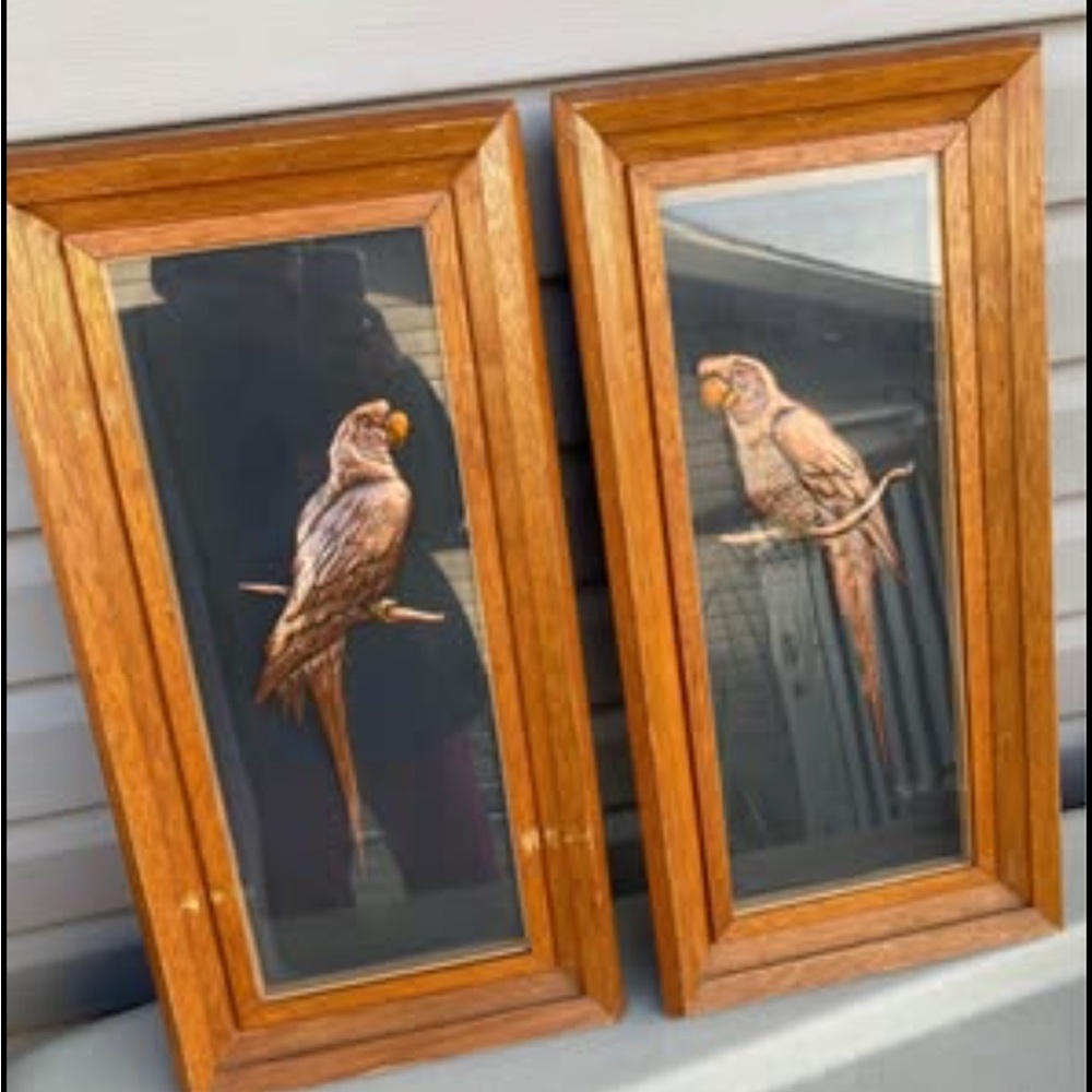 Embossed Copper bird on frame Wall Hanging Decor 23.5” x 11 3/4” lot of 2